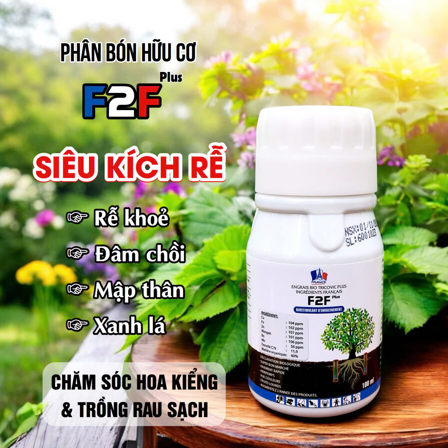 Phân bón hữu cơ F2F Plus - Chai 100ml